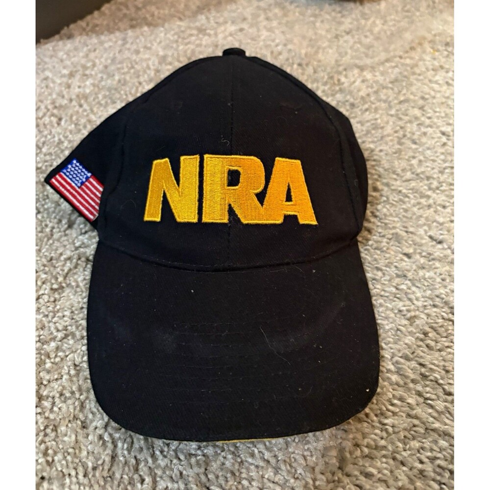NRA Black Cotton Twill Baseball Cap USA Flag Patch Strapback One Size